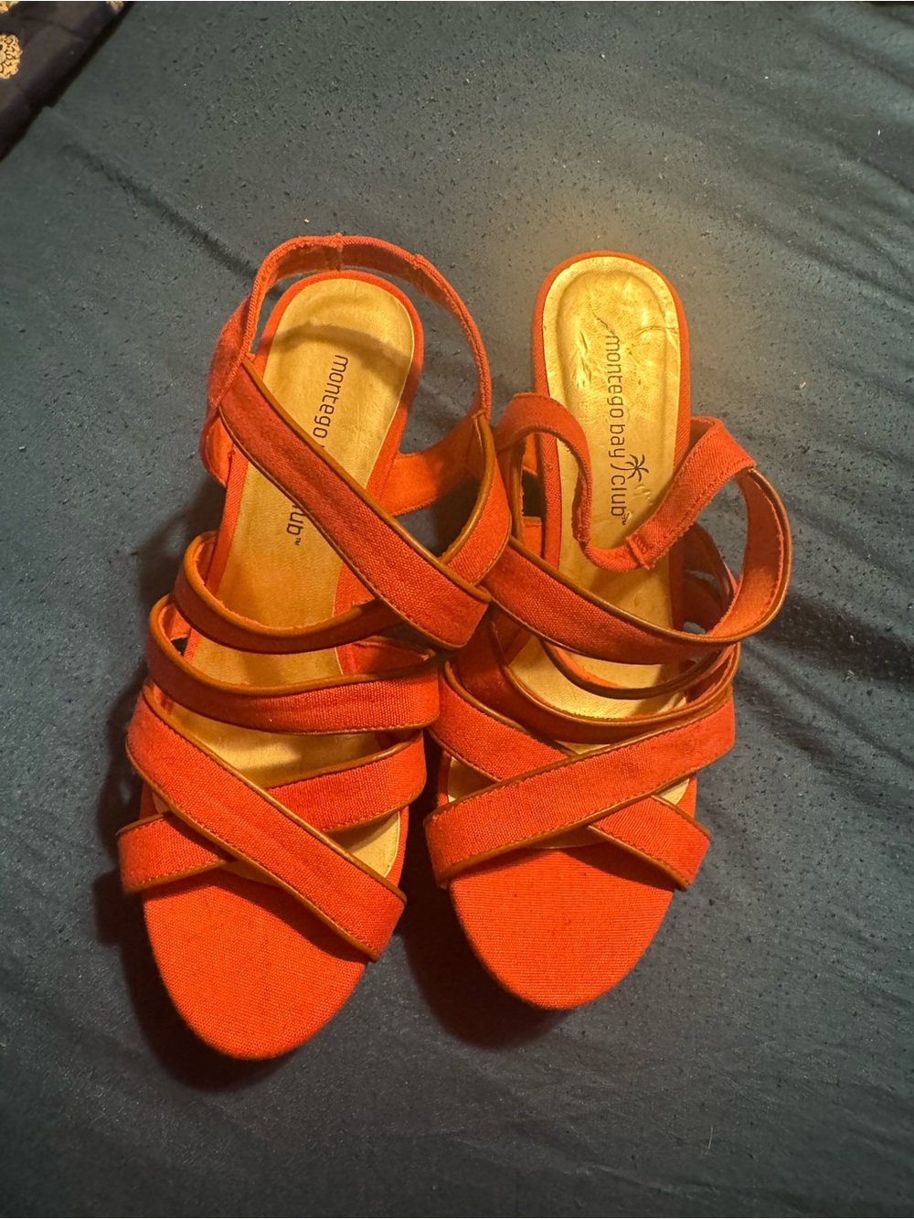 Women’s Size 7 Montego Bay Club Orange Strappy Wedge Sandals